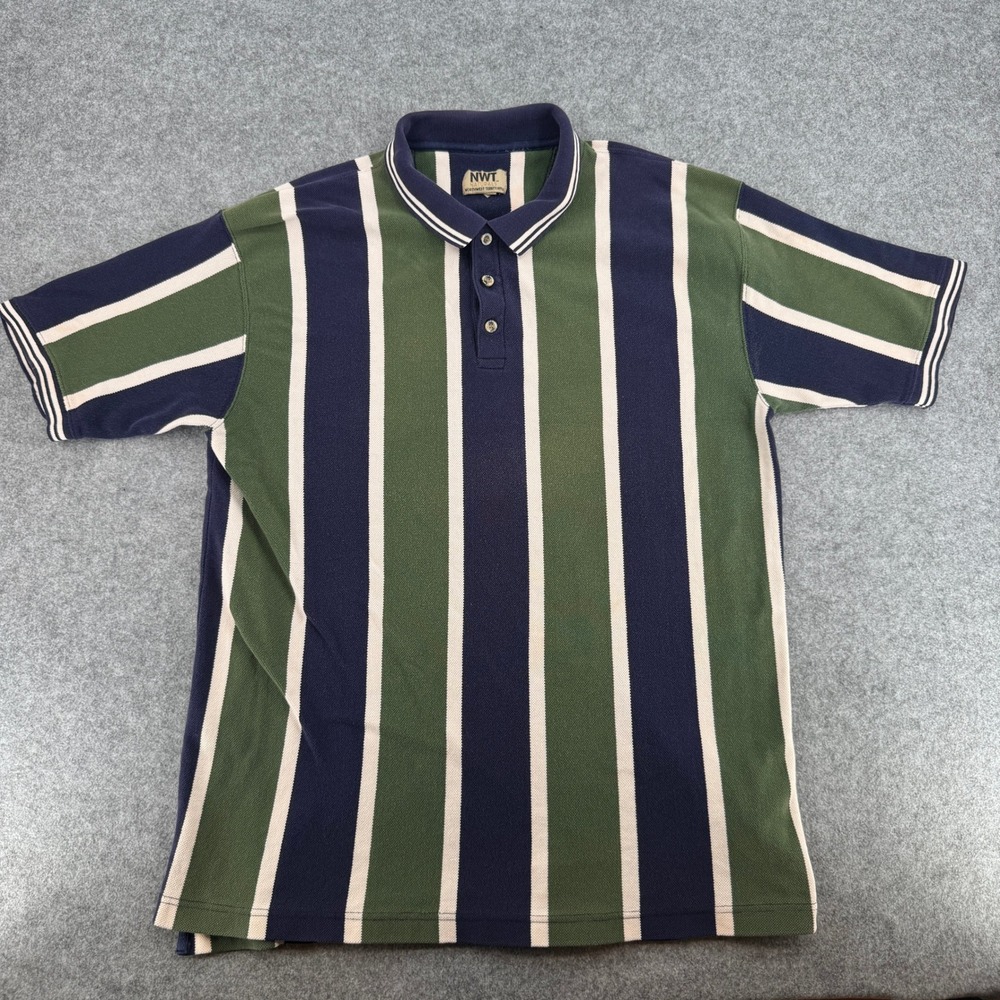Northwest Territory Polo Mens XL NWT Naturals Green Blue Striped EUC